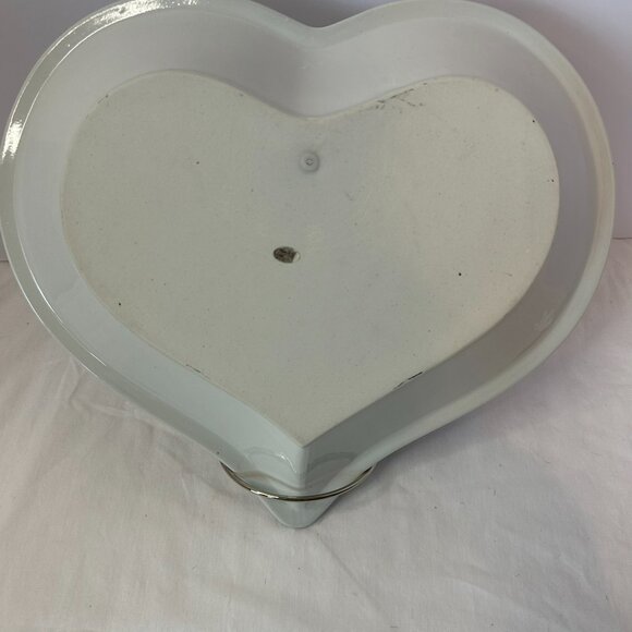 Stoneware Heart shaped Pie/Cake Baking Dish; Blue & White Glazed Ceramic Vintage - Picture 3 of 8